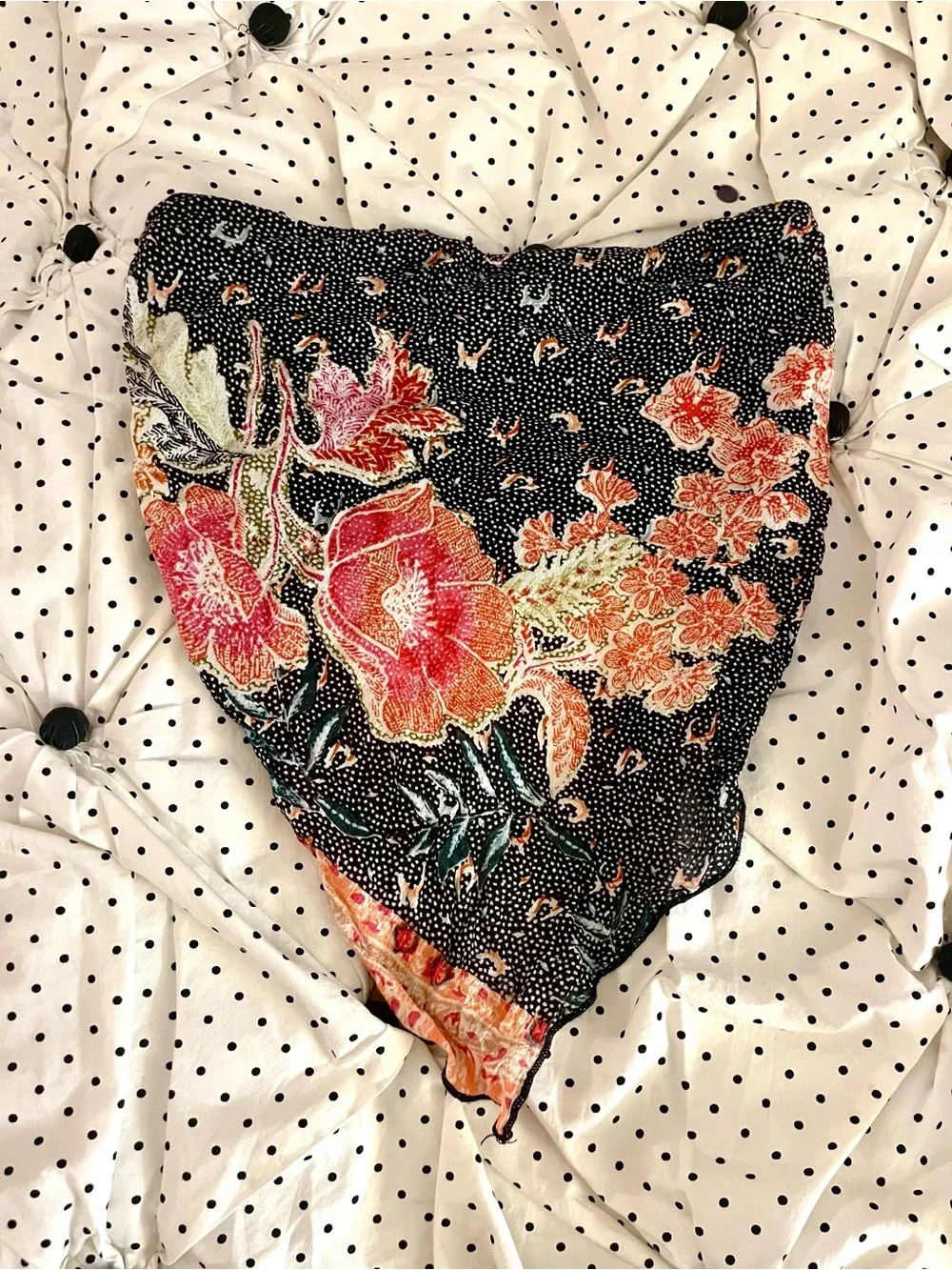 Free People Black Floral Bandana Crop Top with Pink & Green Accents